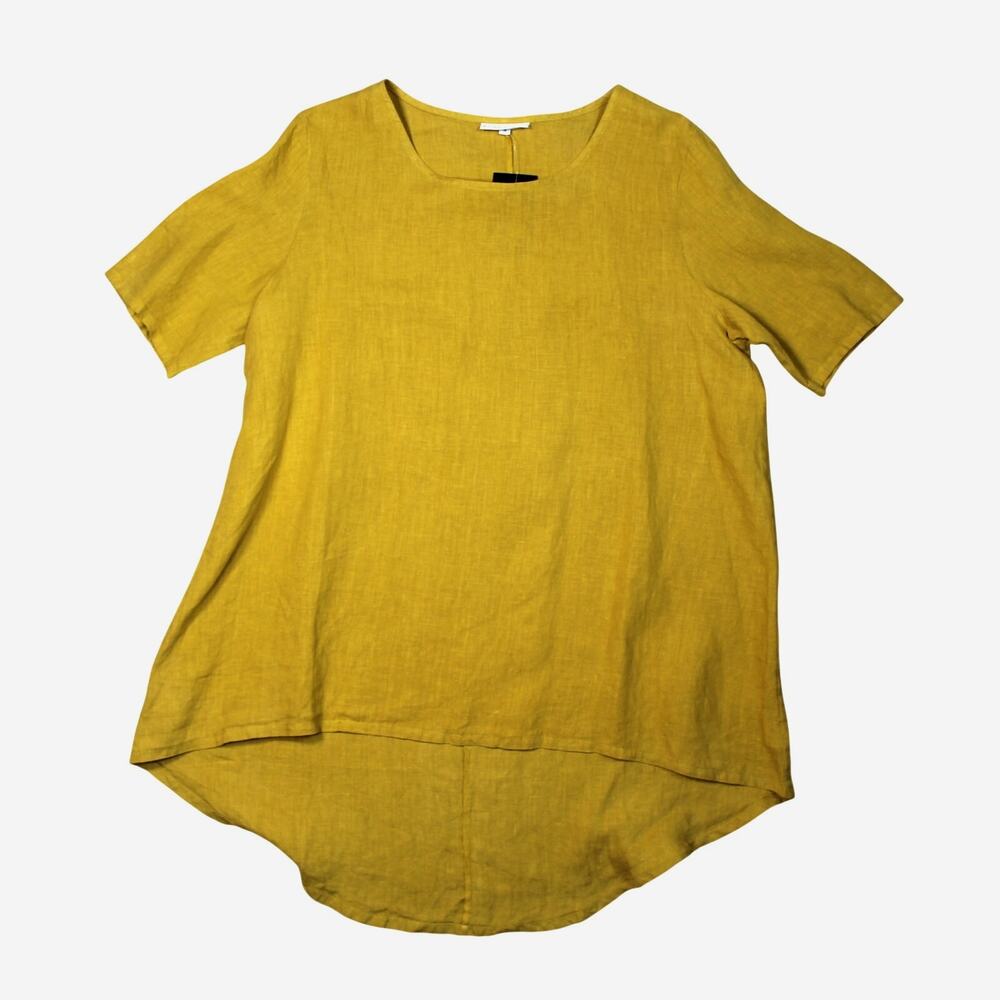 Bryn Walker Linen Top Womens Small Tunic Yellow Lagenlook Minimalist USA